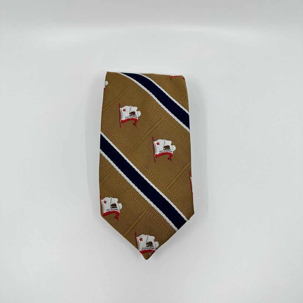 Vtg Robinsons California Flag Necktie Brown‎ Politician L.A. Church Office Retro